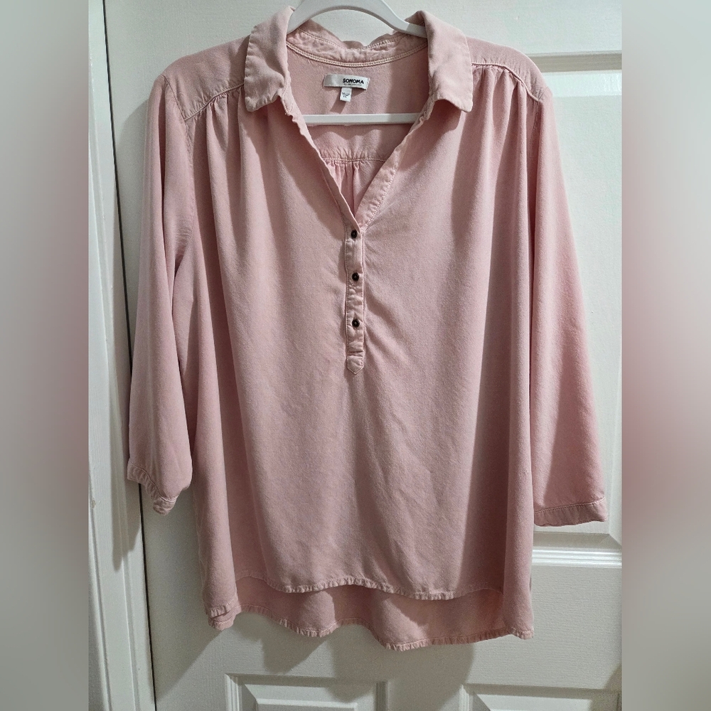 Sonoma Light Pink Partial Button-Up Top